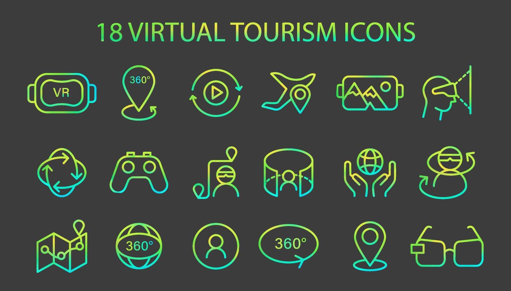 umfassend einstellen von virtuell Tourismus Symbole, Erfassen das Wesen von vr vektor