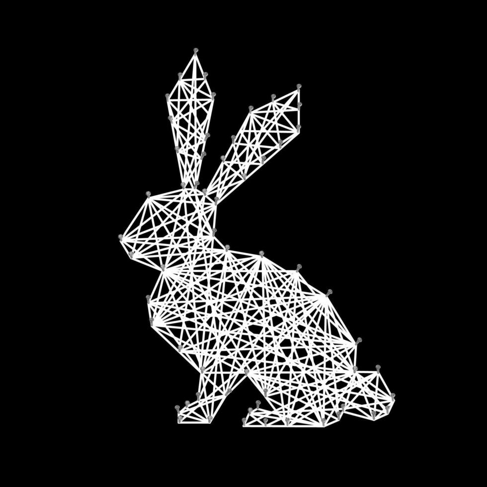 Silhouette von Ostern Hase Hase, Seite Sicht, schwarz und Weiß. Nagel Faden Zeichenfolge Kunst Design vektor