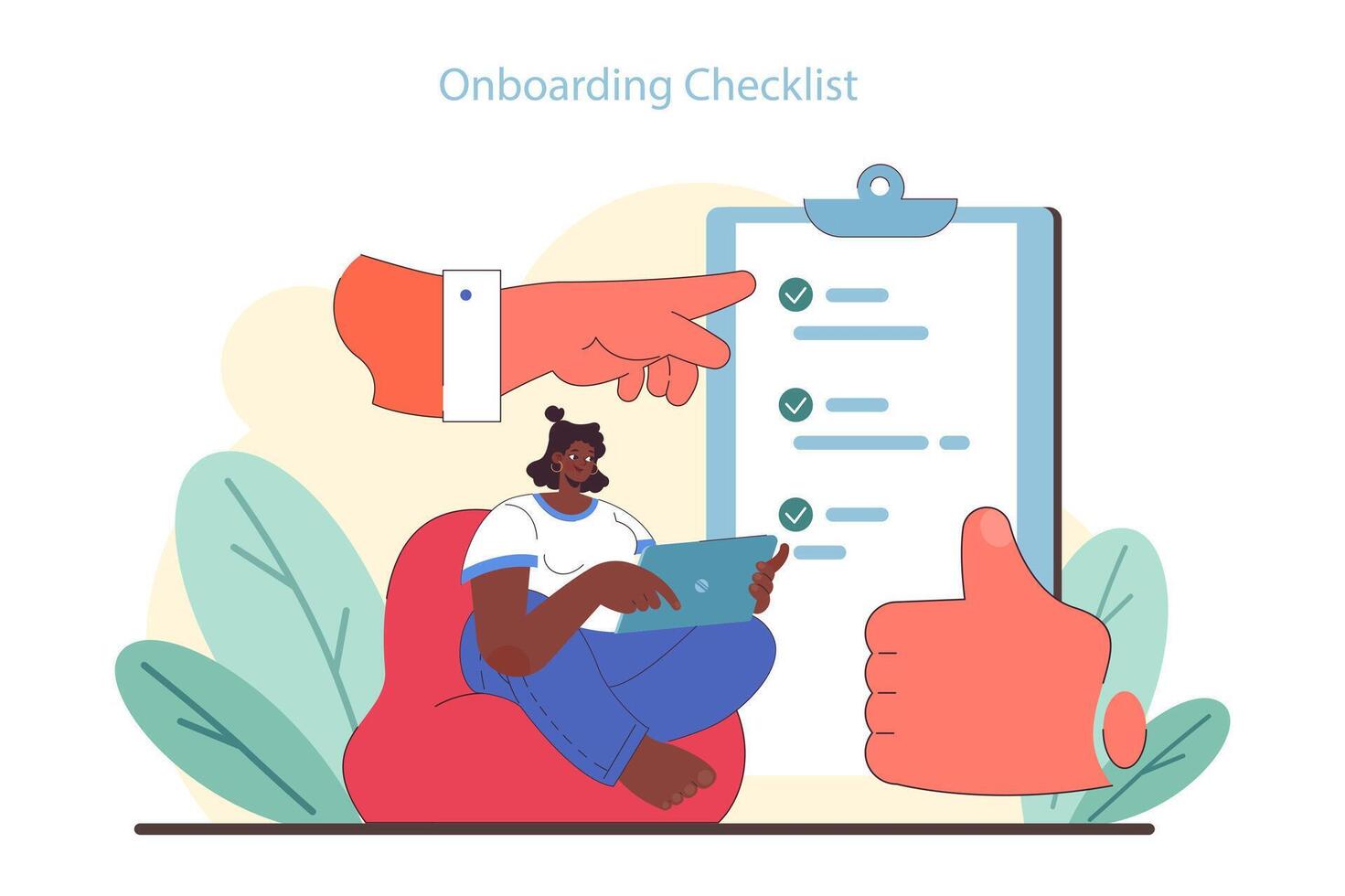 Onboarding Checkliste Konzept. rationalisiert Aufgabe Fertigstellung vektor