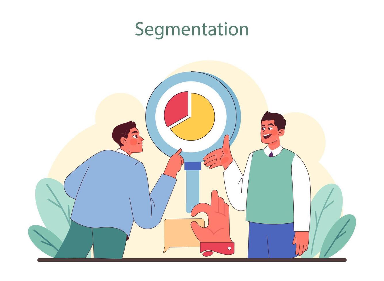 Markt Segmentierung Strategie. Profis analysieren Segmente zu anpassen Marketing Bemühungen. vektor