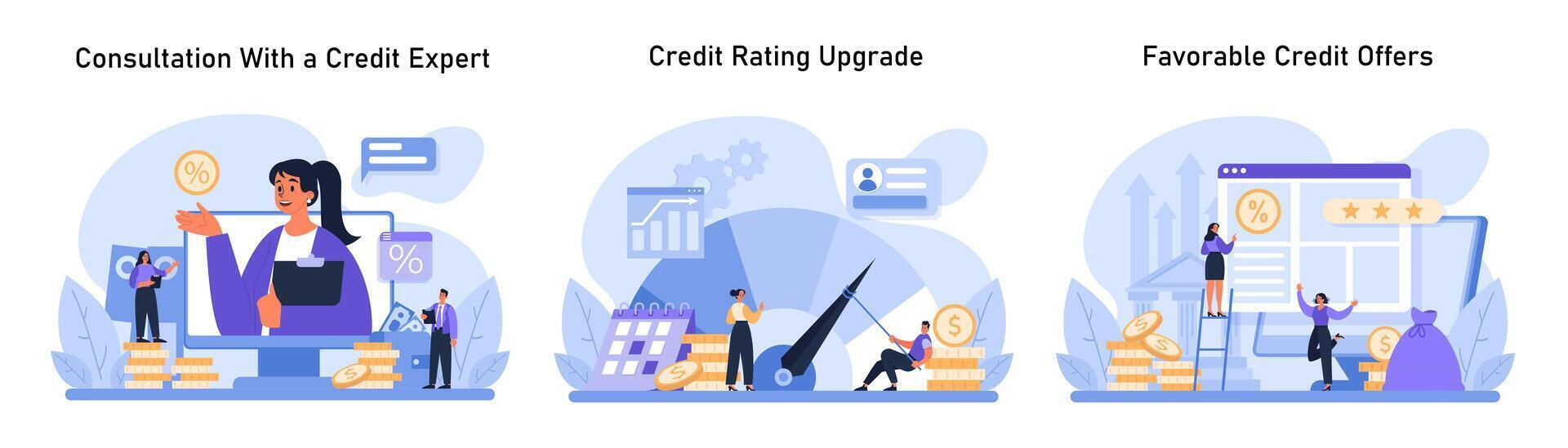 expert- samråd för kreditera förbättring, strategisk betyg uppgraderingar, och säkring gynnsam kreditera erbjudanden vektor