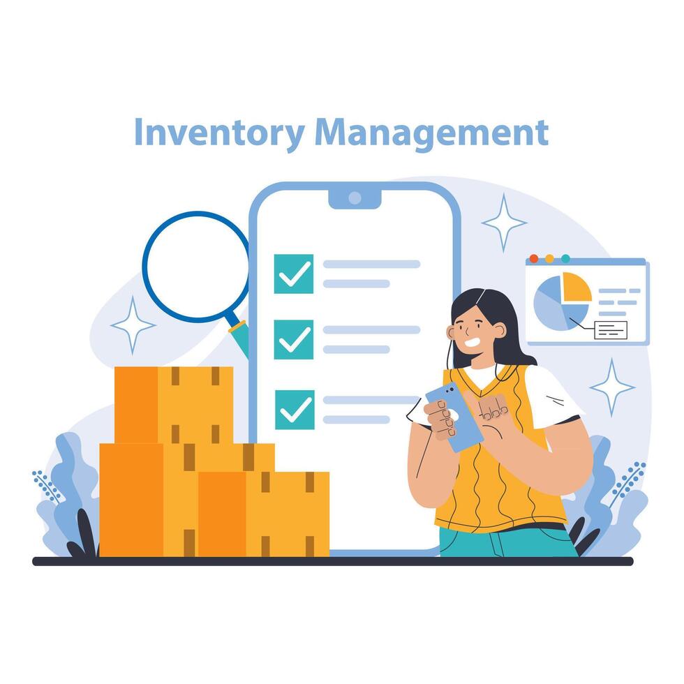 Logistik und Inventar Verwaltung Konzept. eben Vektor Illustration.