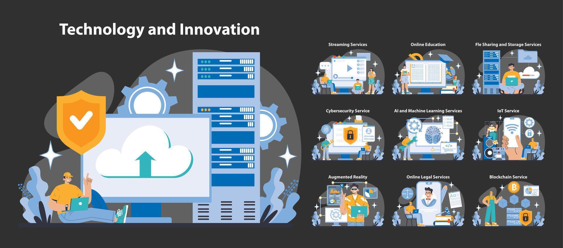 teknologi och innovation begrepp. platt vektor illustration