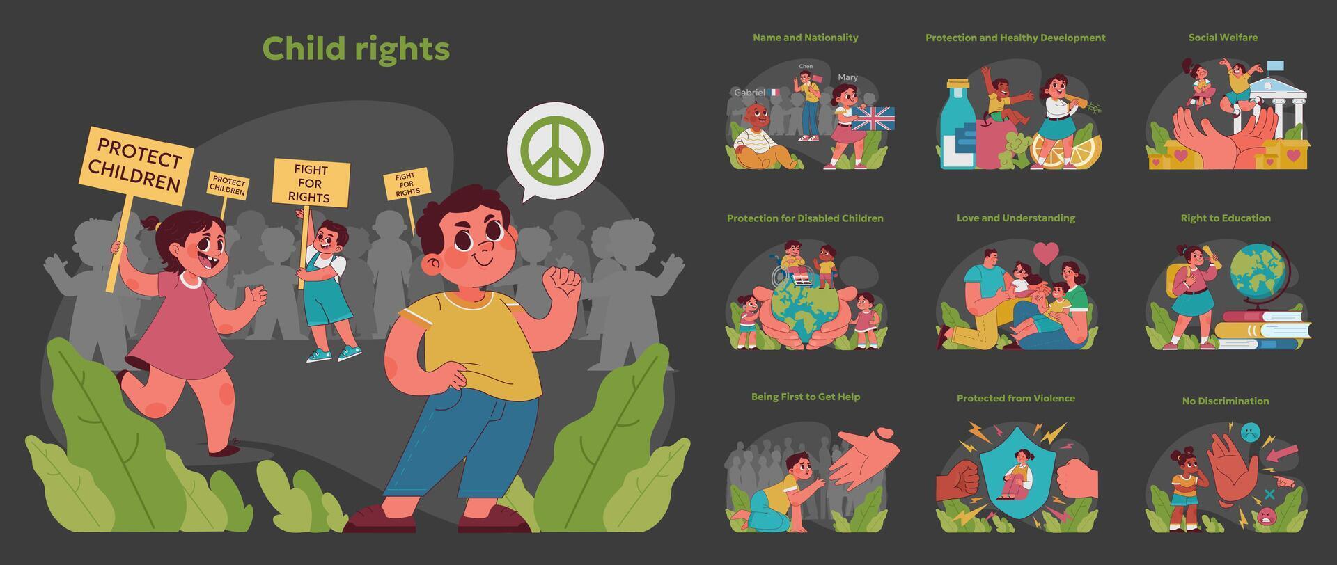 barn rättigheter uppsättning. vektor illustration