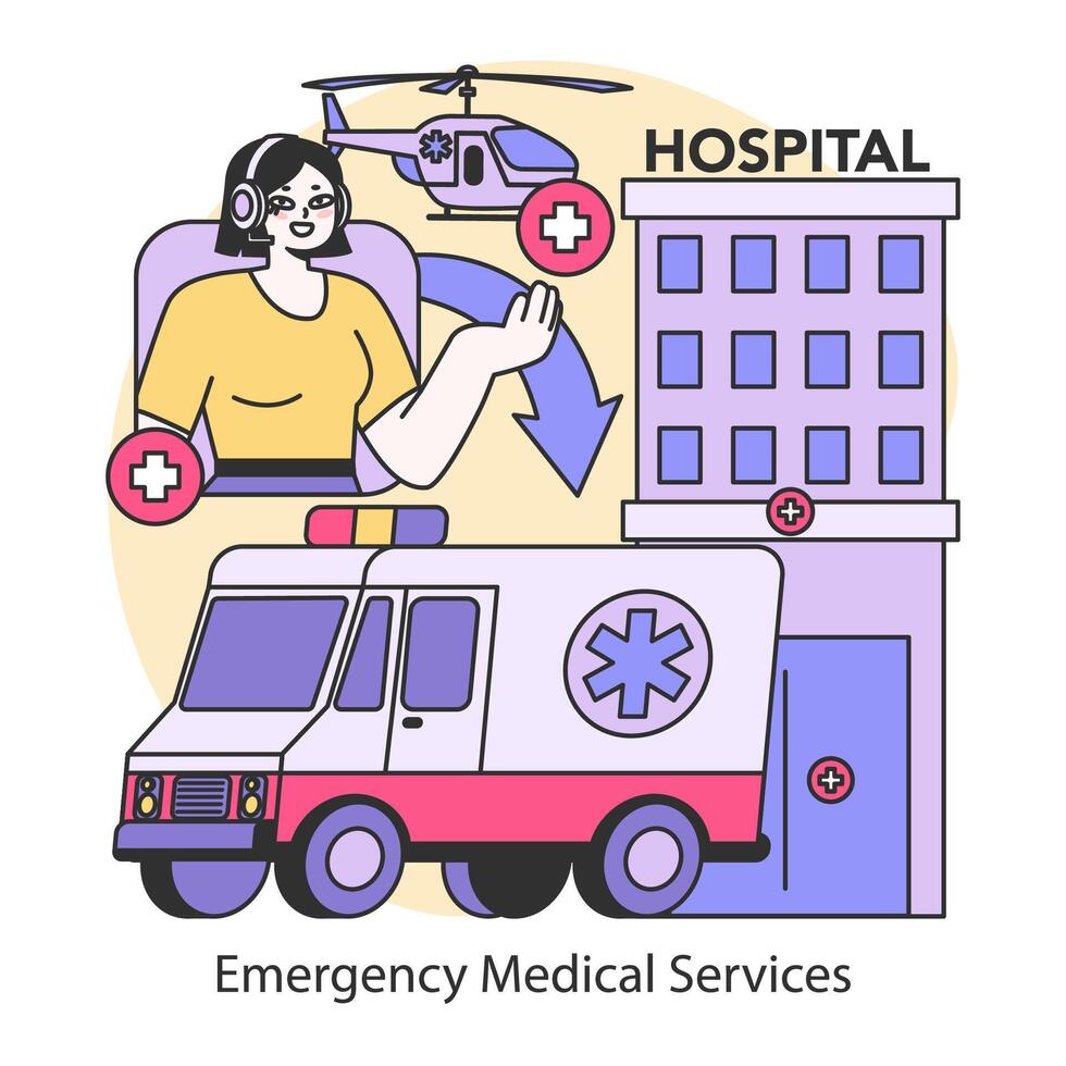 Notfall medizinisch Dienstleistungen Konzept. eben Vektor Illustration.