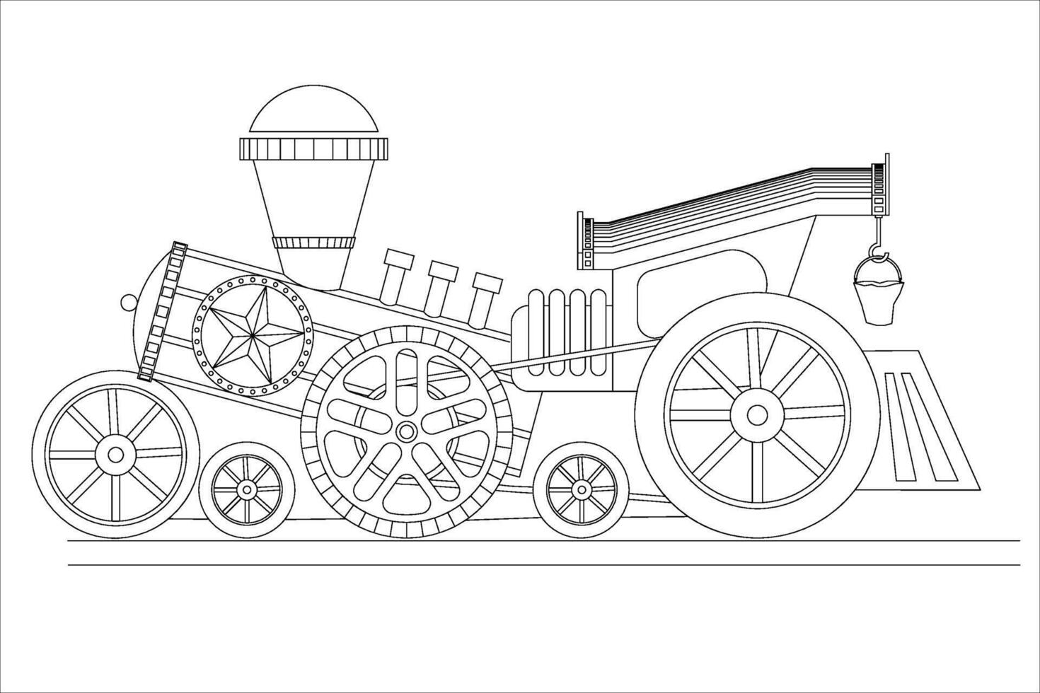 Jahrgang Karikatur Dampf Lokomotive Zug, Vektor Illustration