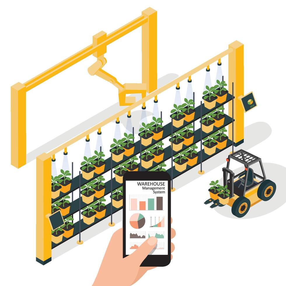 hydroponics, vertikal odla. isometrisk vektor illustration