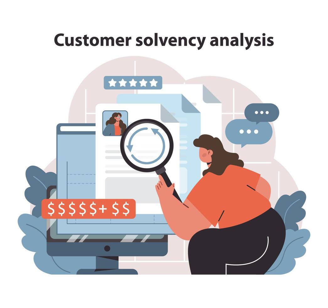 Kunde Zahlungsfähigkeit Analyse. Analysieren finanziell Profile und Kreditwürdigkeit von Kunden mit detailliert Prüfung. vektor