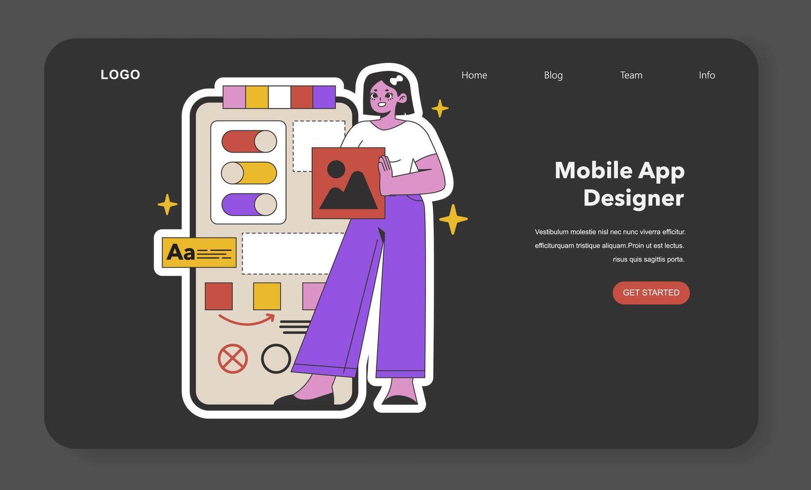 mobil app designer i kreativ bearbeta. platt vektor illustration