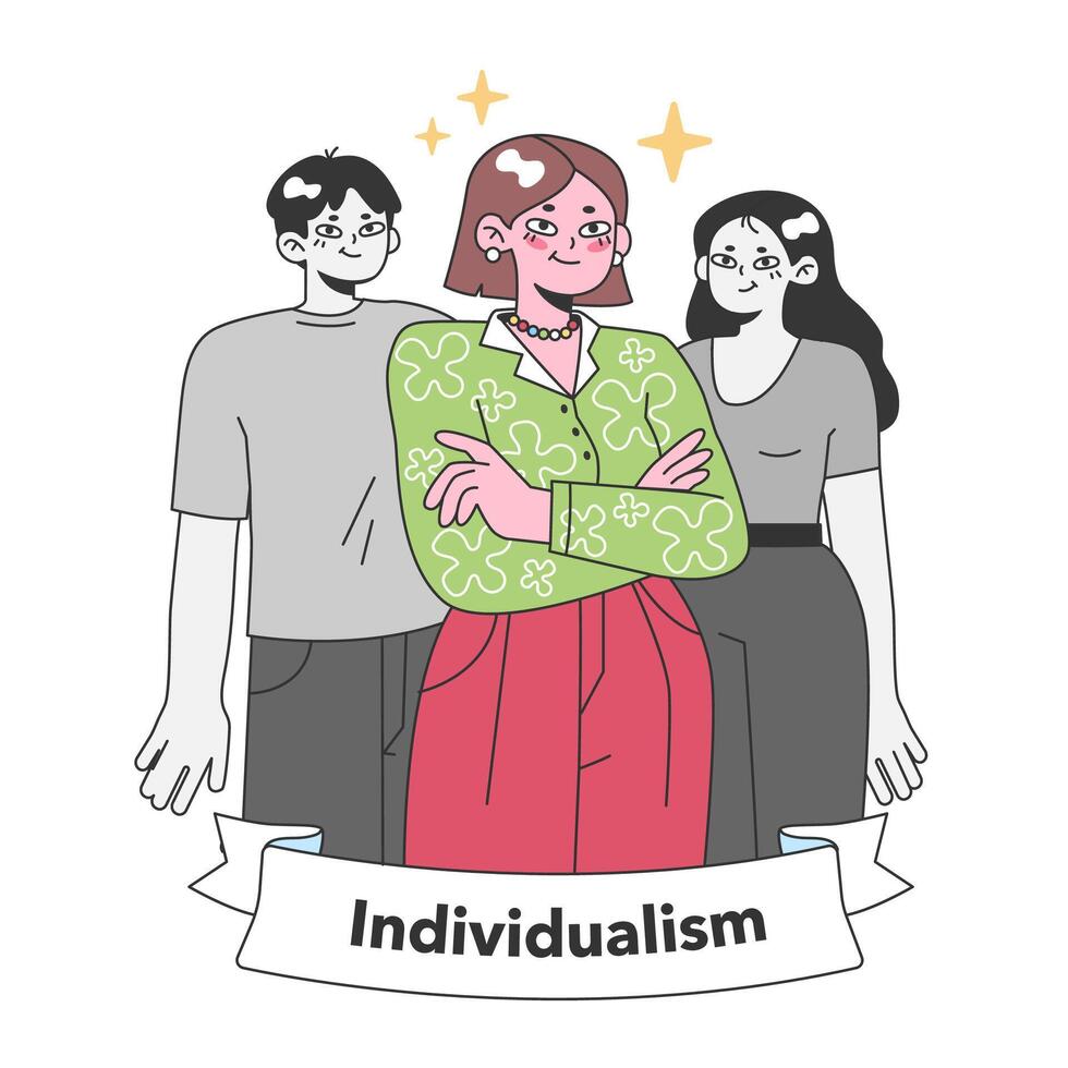 Feier von Individualismus mit ein vielfältig Gruppe Aufrechterhaltung ihr einzigartig vektor
