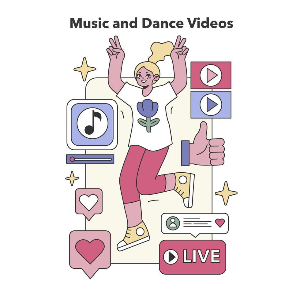 Musik- und tanzen Videos Konzept. eben Vektor Illustration