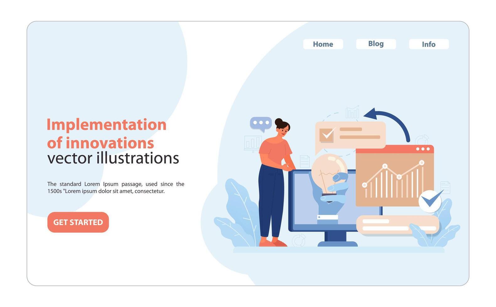 Innovation Implementierung. ein knackig Vektor Illustration abbilden ein Fachmann ausführen Neu Strategien.