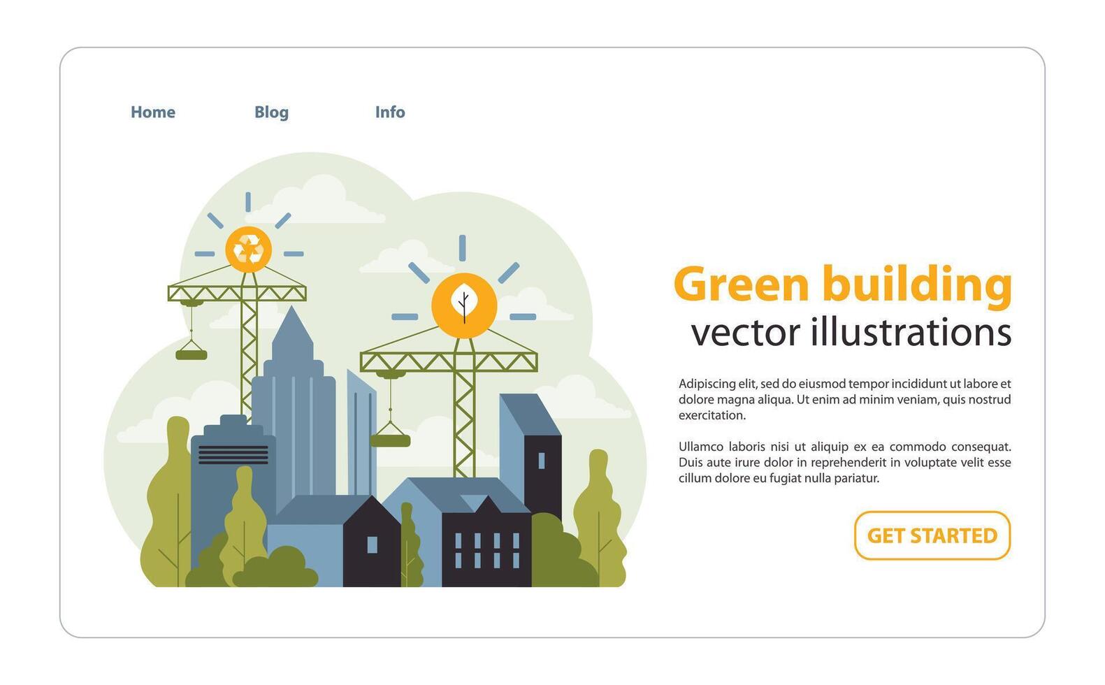 Grün Gebäude Konzept. eben Vektor Illustration.