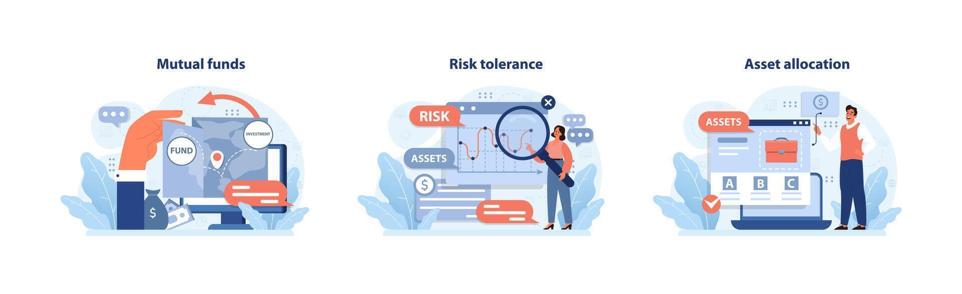 Investition Strategien Satz. eben Vektor Illustration