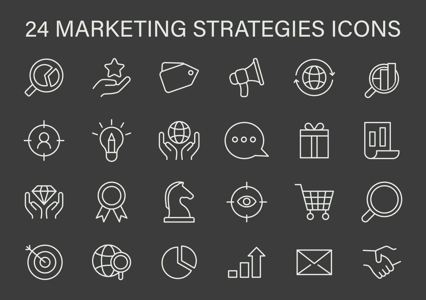 marknadsföring strategier ikoner uppsättning. en samling av linje ikoner representerar nyckel marknadsföring strategier Inklusive seo. vektor