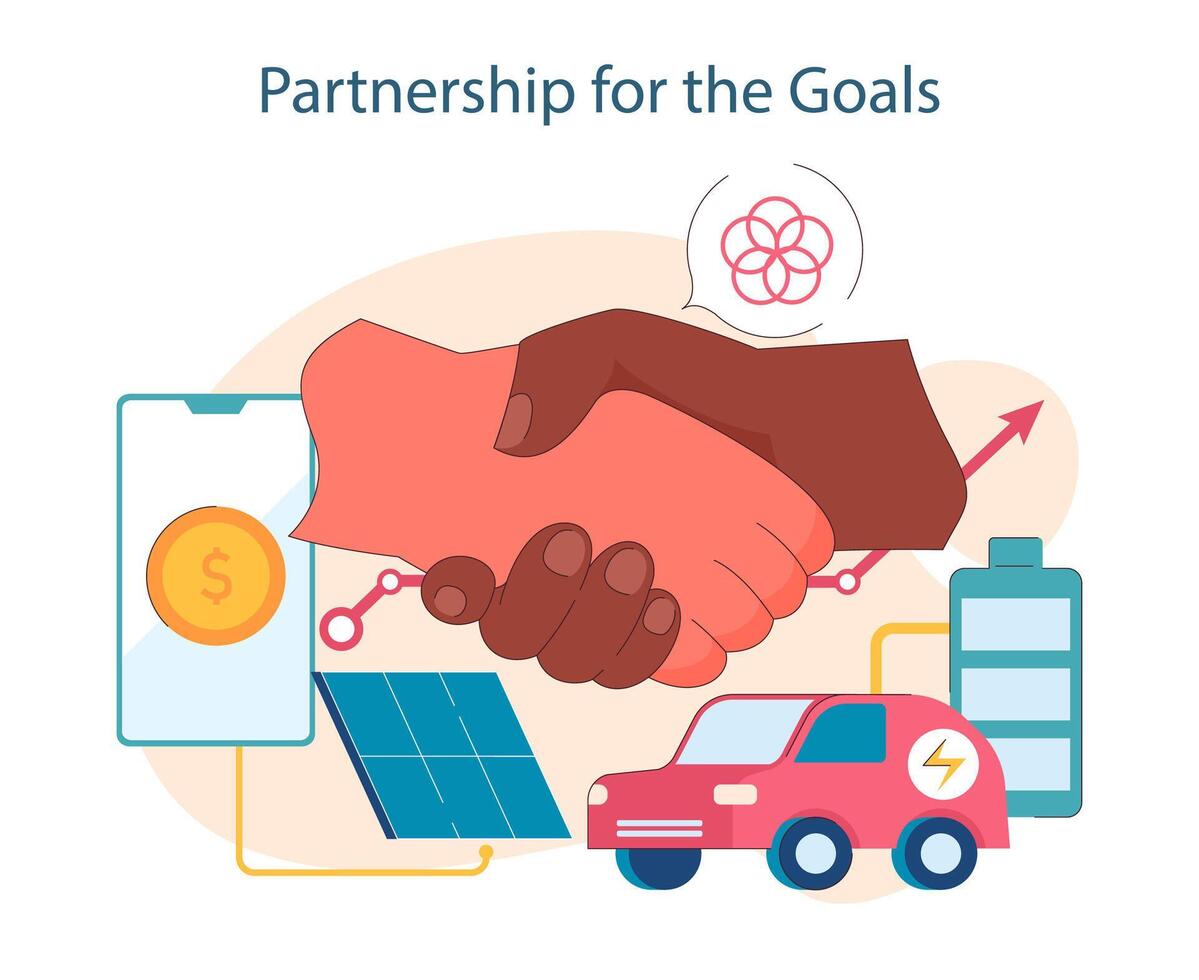 Partnerschaft zum das Ziele. Solidarität im global Nachhaltigkeit Bemühungen, verschmelzen vektor