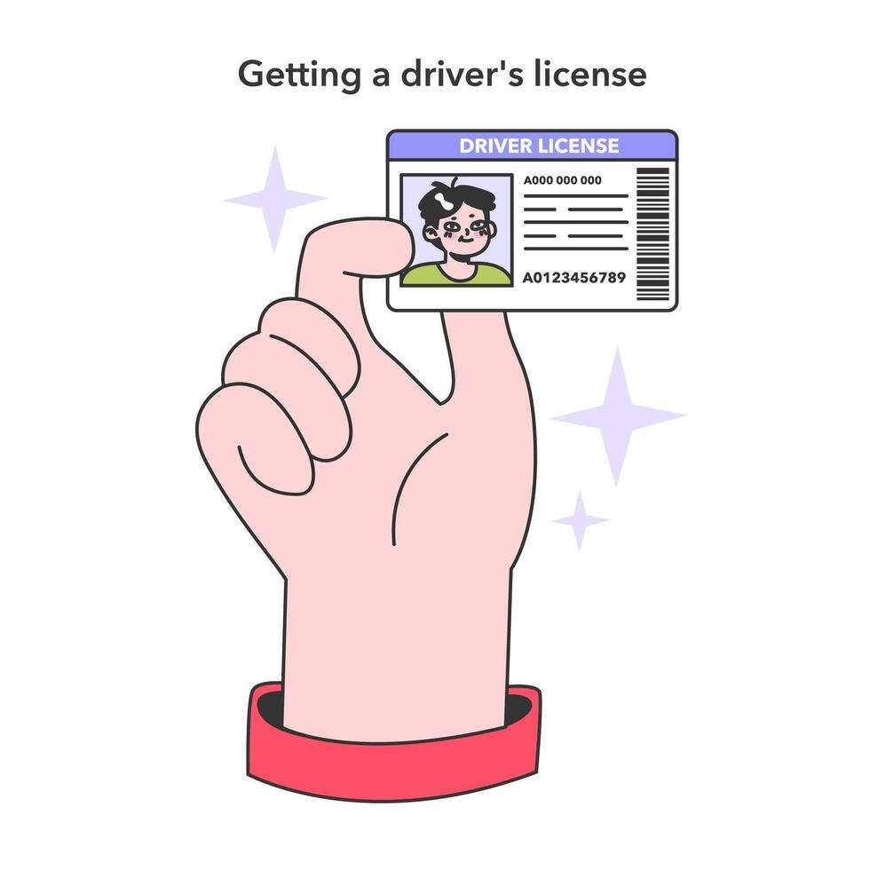 få en förare licens. hand innehav förare licens id kort. tonåring vektor