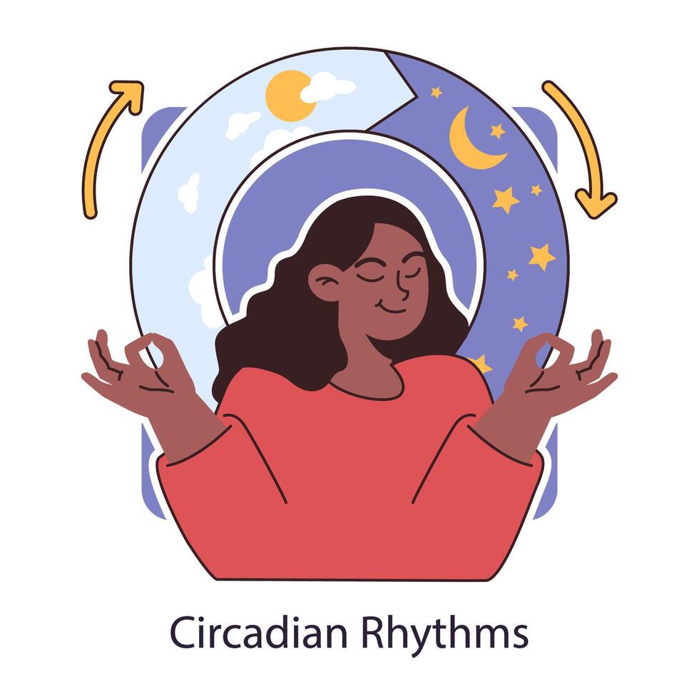 circadian Rhythmus. Frau bedeutet das Balance von Tag und Nacht Zeit vektor