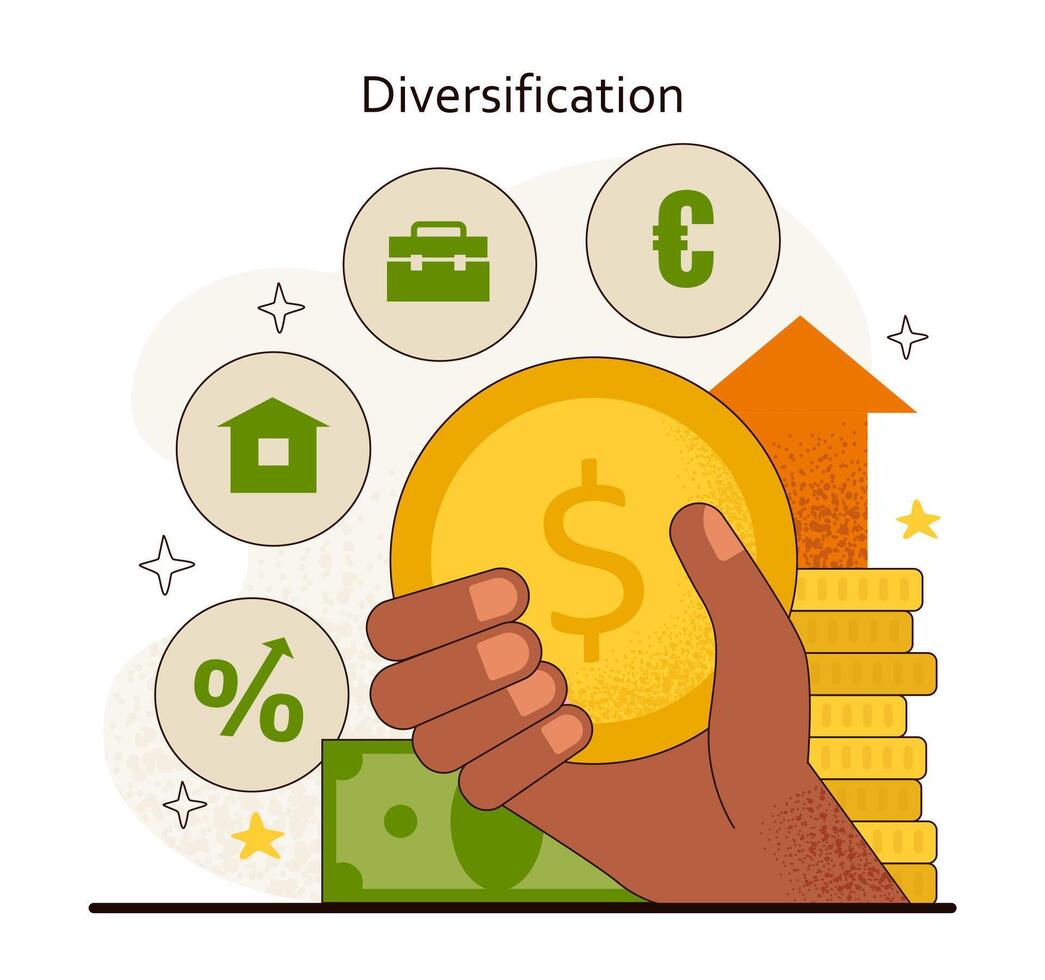 Diversifikation Konzept. balancieren finanziell Portfolios mit ein mischen von Vermögenswerte zum optimal Wachstum. vektor