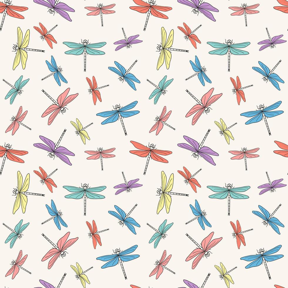 Vektor nahtlos bunt Muster von anders Hand gezeichnet Gekritzel Libellen