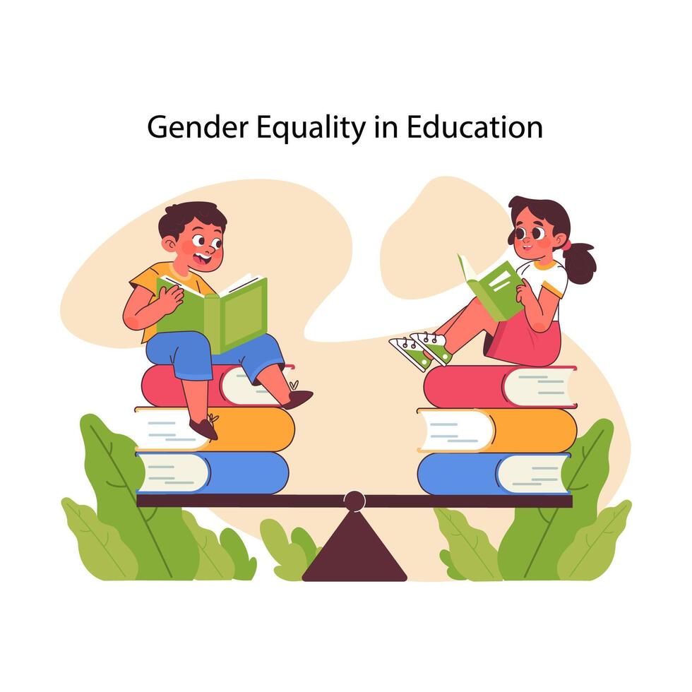 Geschlecht Gleichberechtigung im Bildung Konzept. eben Vektor Illustration
