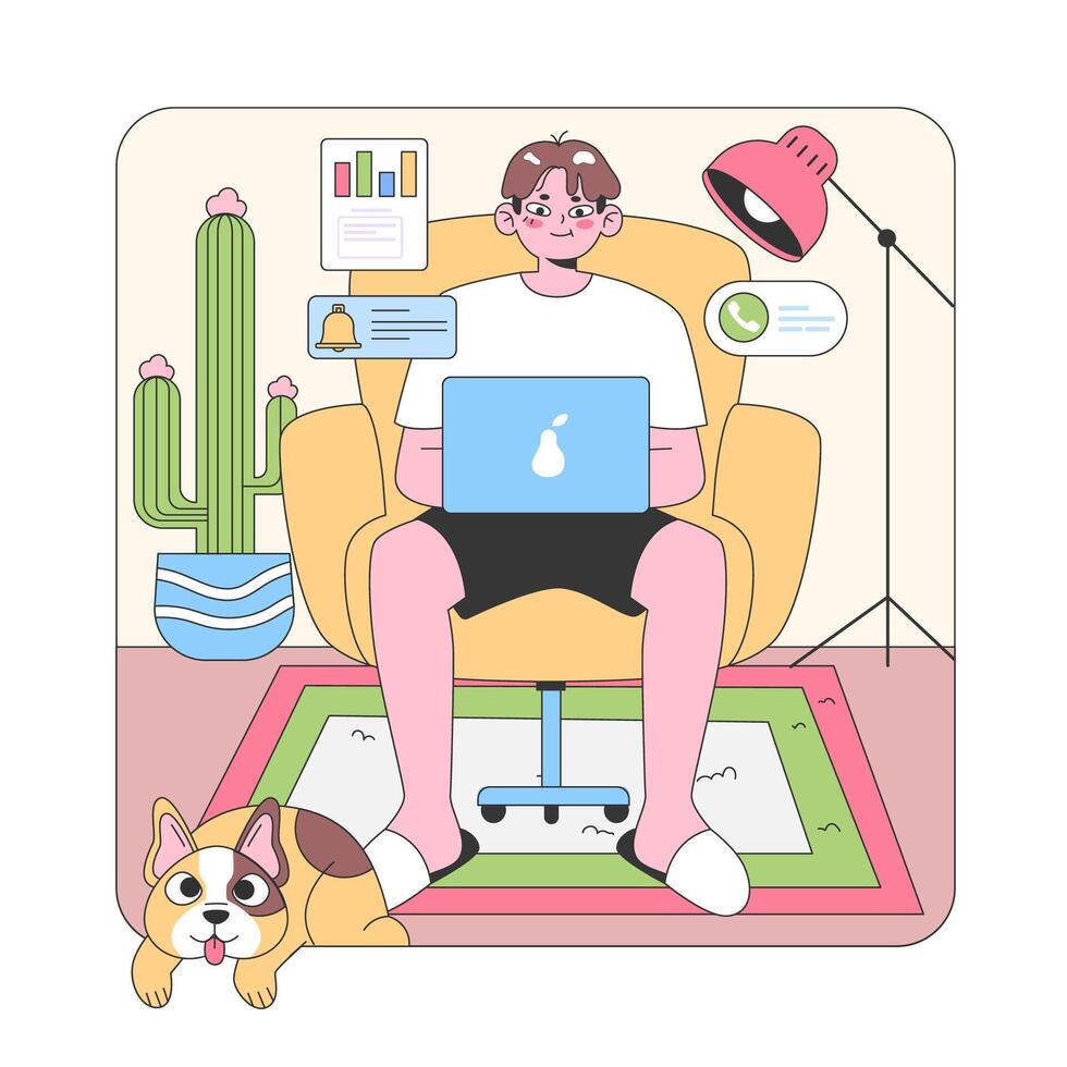 Zuhause Büro Szenario. eben Vektor Illustration