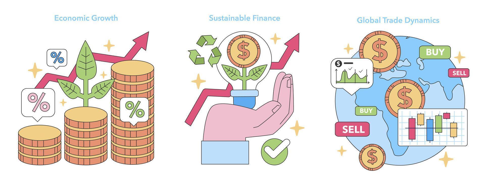 finansiell visioner uppsättning. platt vektor illustration.