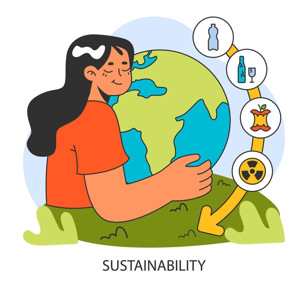 hållbarhet. kvinna omfamnar de jorden. återvinning och miljövänlig vektor