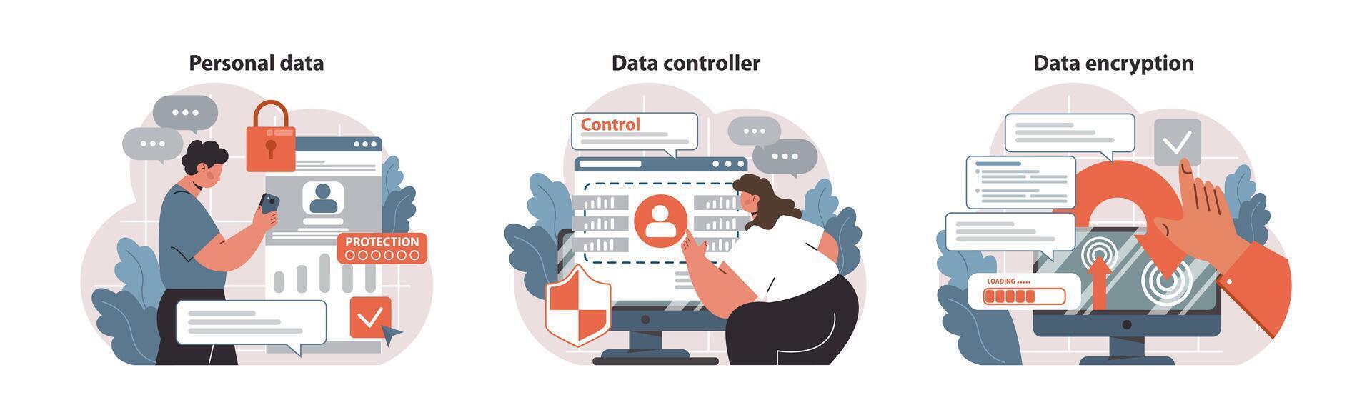 data säkerhet uppsättning. platt vektor illustration