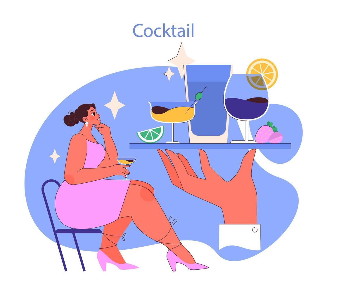 Cocktail Anerkennung Konzept. ein heiter Moment von Cocktail Vergnügen, vektor