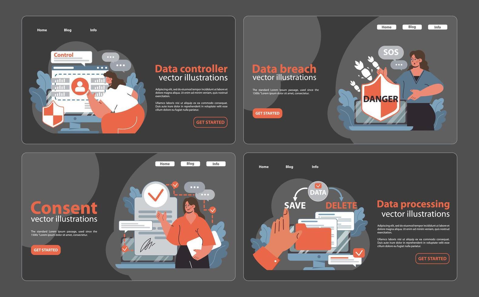 data Integritet uppsättning. platt vektor illustration