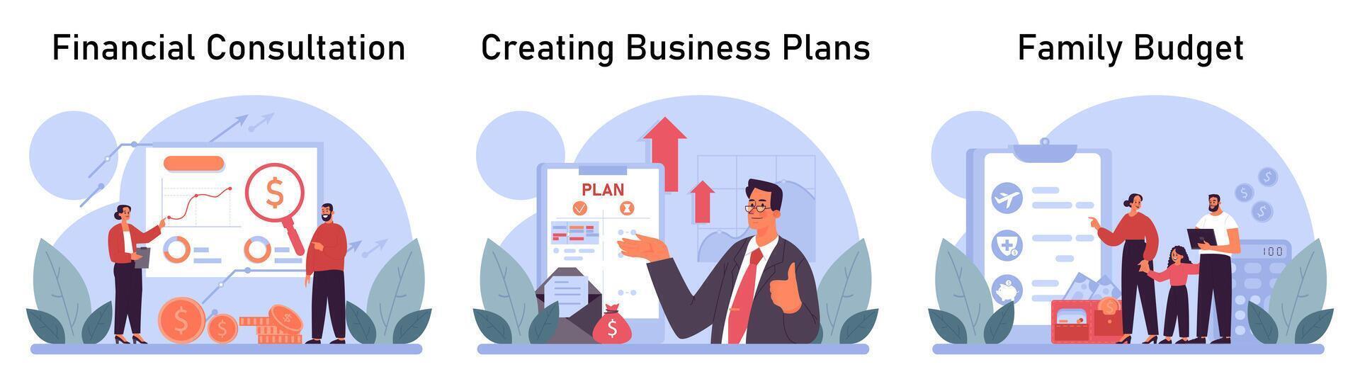 finansiell planera uppsättning. personlig och familj budget utveckling, bekostnad vektor