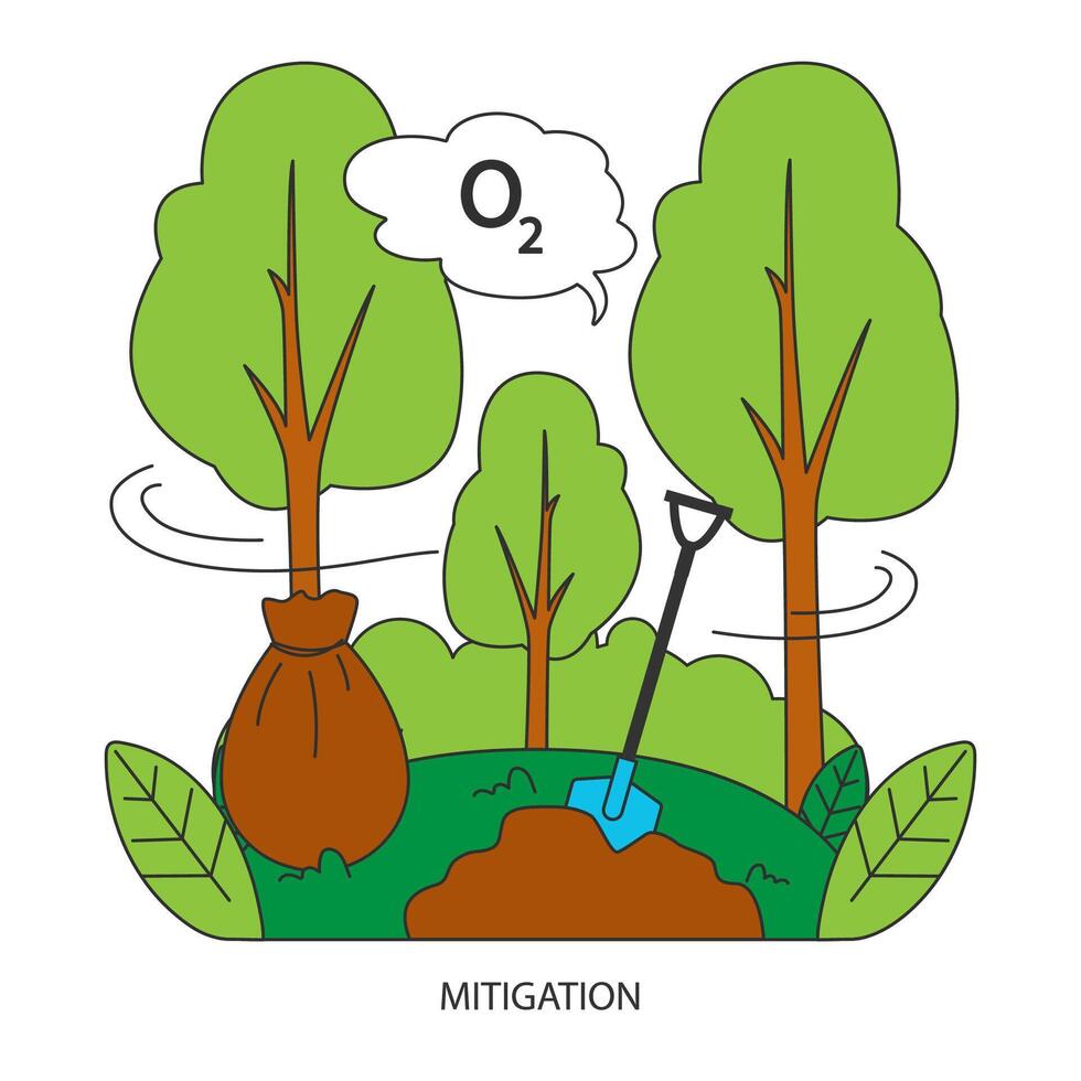 Wiederherstellung von Biosphäre. Wiederaufforstung Programm. Pflanzen Bäume. vektor