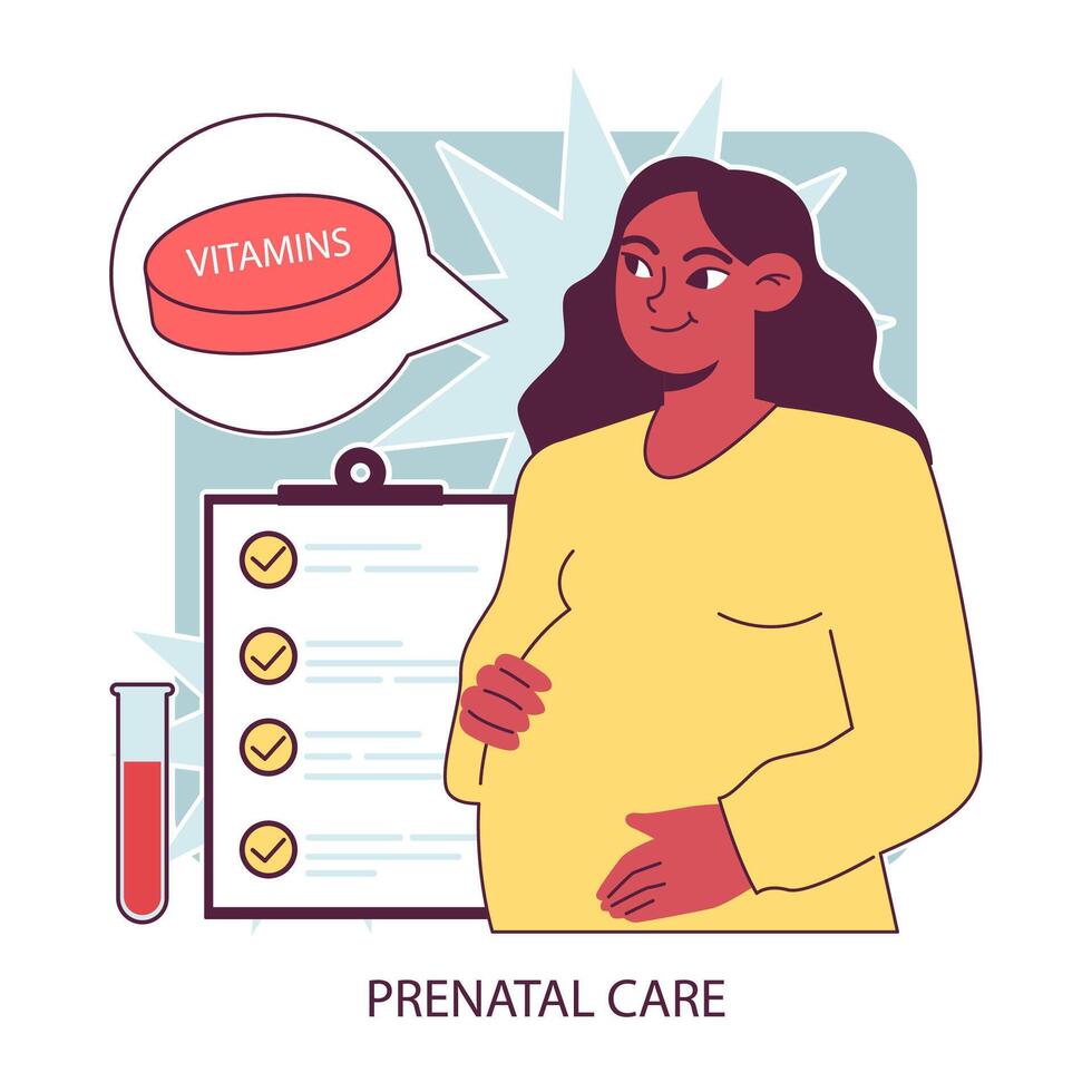 vorgeburtlich Pflege. erwartungsvoll Mutter nehmen Vitamine und Ergänzungen. schwanger vektor