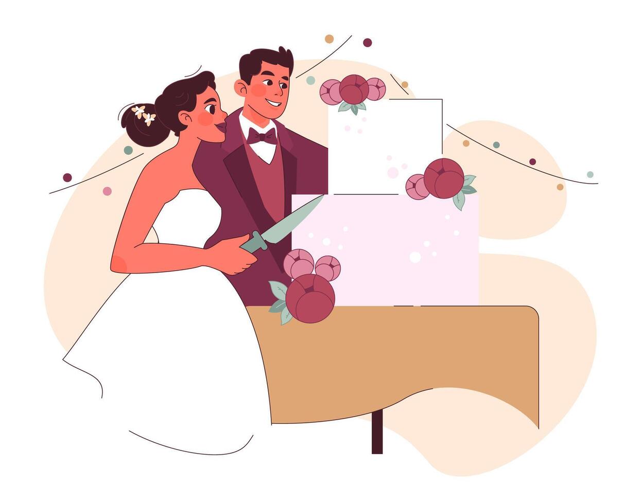 Hochzeit Kuchen Konzept. eben Vektor Illustration.