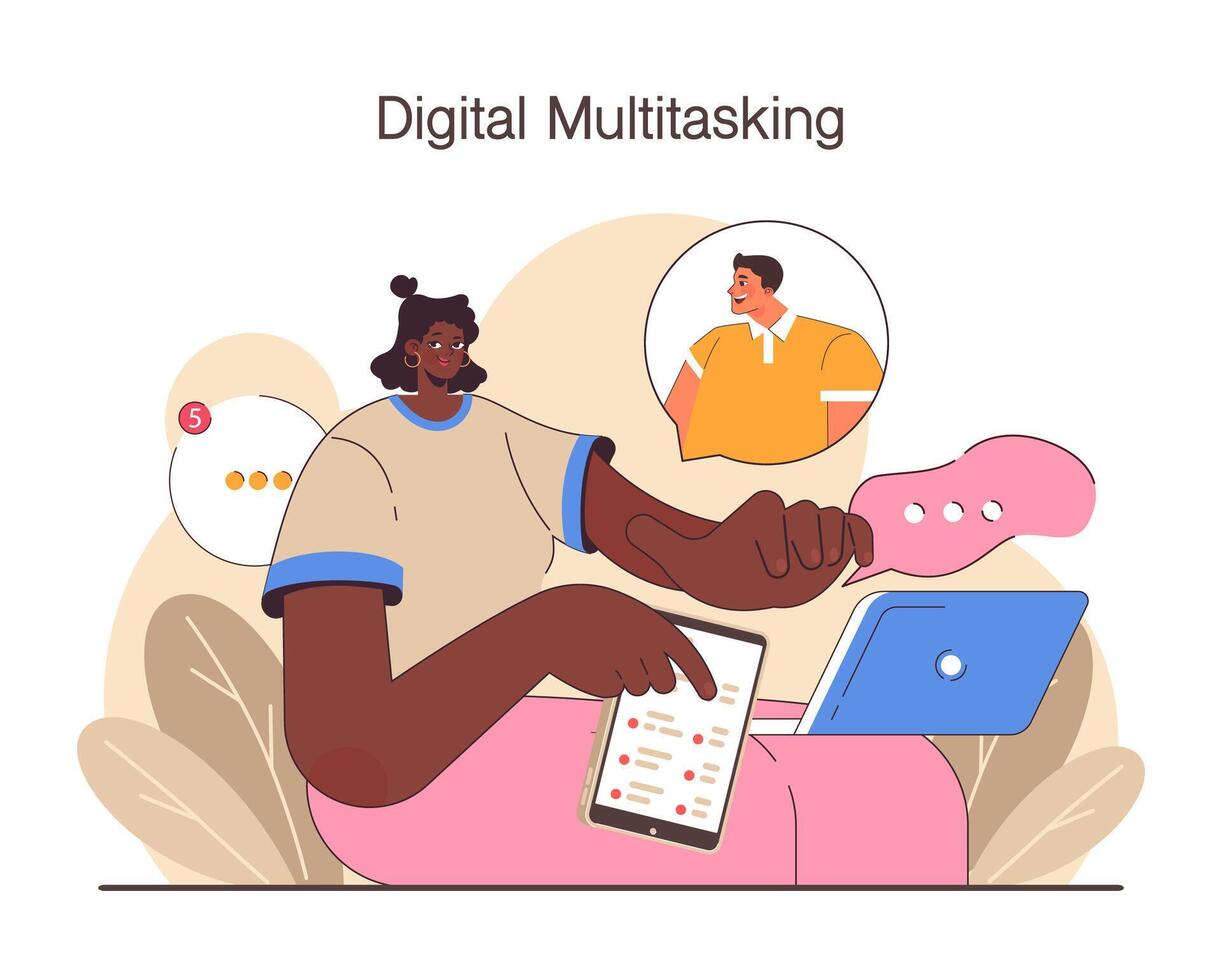 Digital Multitasking. Wirksam und kompetent Büro Arbeiter Medien vektor