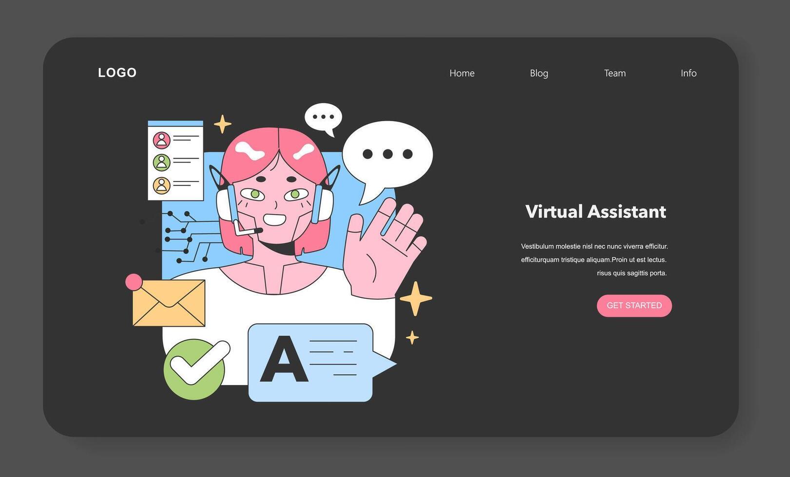 virtuell Assistent Dynamik. eben Vektor Illustration