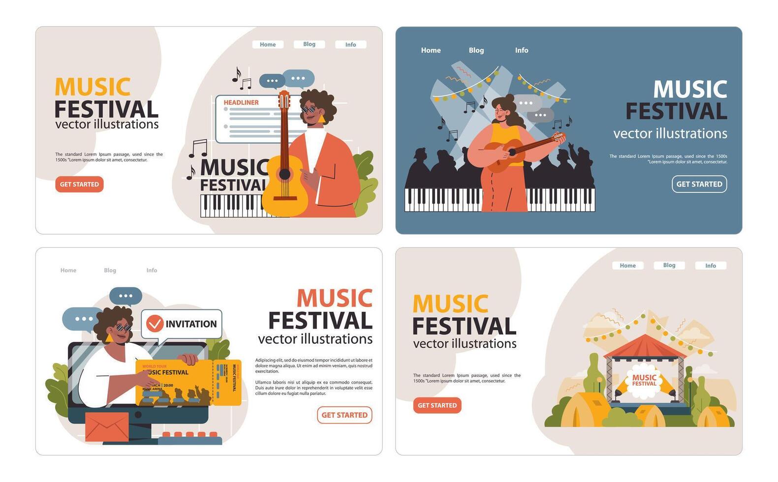 musik festival uppsättning. platt vektor illustration.