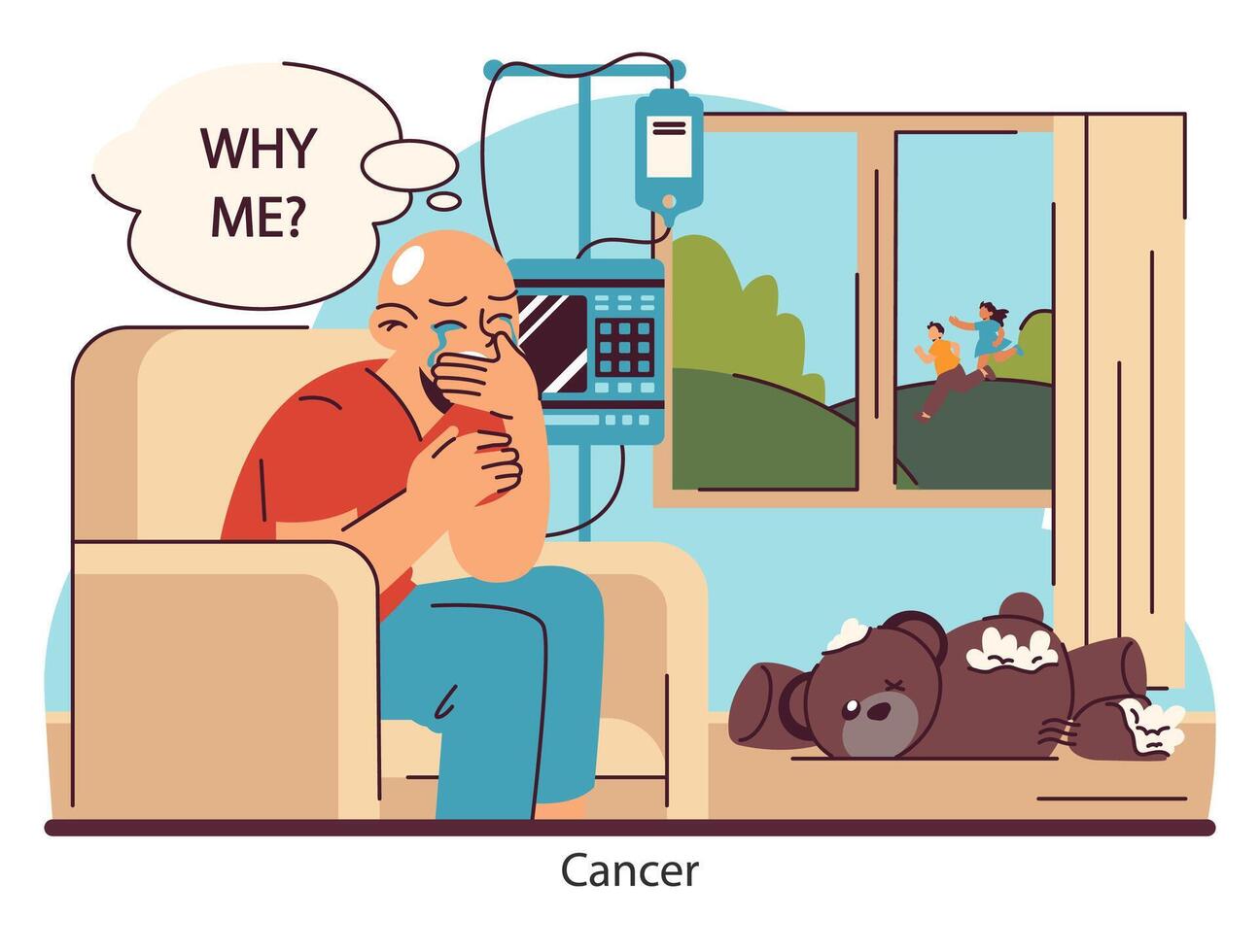 cancer resa reflexion. platt vektor illustration.