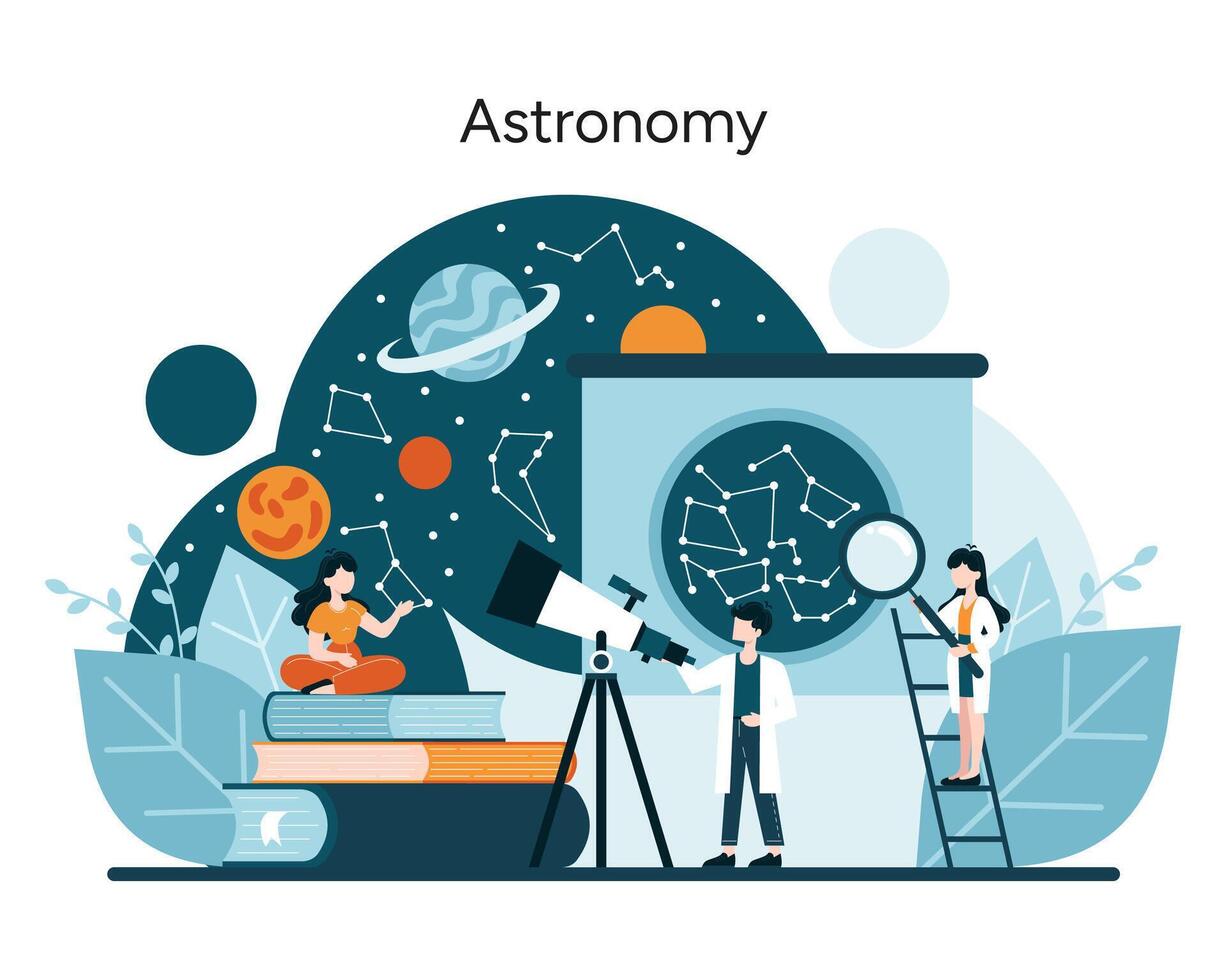 Astronomie Enthusiasten erkunden darüber hinaus das Himmel vektor