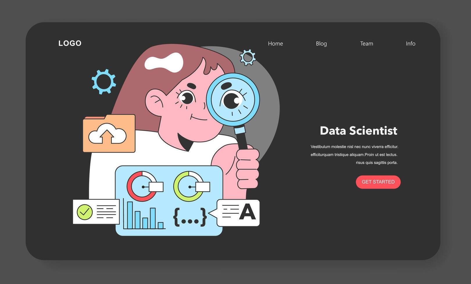 ein Daten Wissenschaftler sorgfältig Analysen Information, Aufdeckung versteckt Muster innerhalb Daten zu vorhersagen Trends und informieren Entscheidungsfindung. vektor