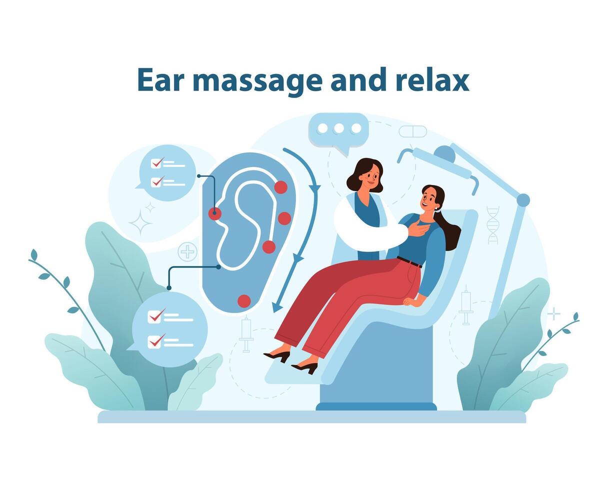 Ohr Massage Therapie. ein still Vektor Illustration zeigen ein entspannend Ohr Massage Therapie.