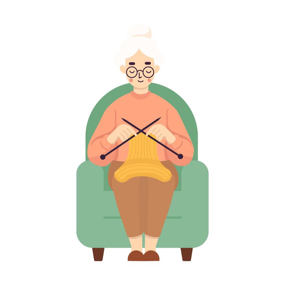 äldre kvinna stickning Tröja. vektor illustration