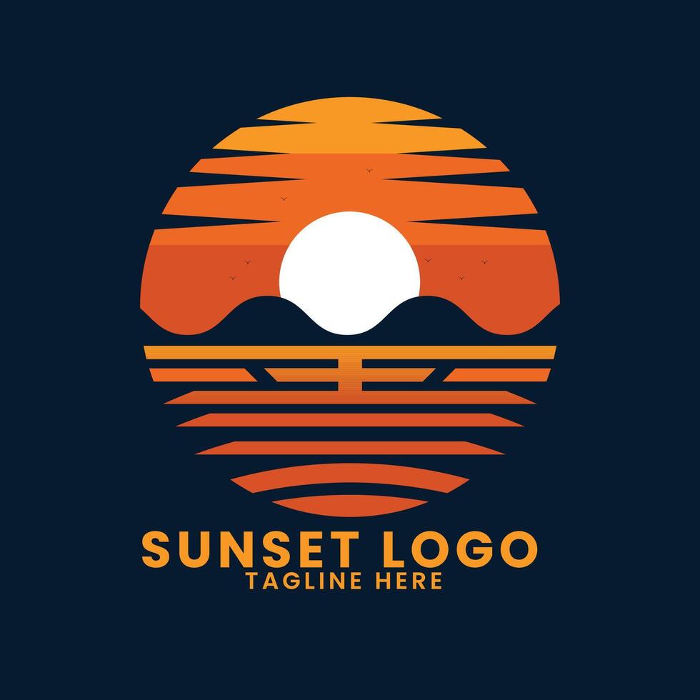 Sonnenuntergang Meer Ozean Strand Logo design.palm Baum Logo Design Vektor.Welle Logo design.blatt Baum Logo Design vektor