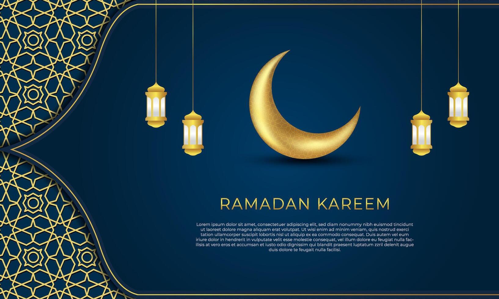 modern lyx islamic ramadan kareem med prydnad mönster måne och lanterndesign på blå bakgrund bakgrund vektor