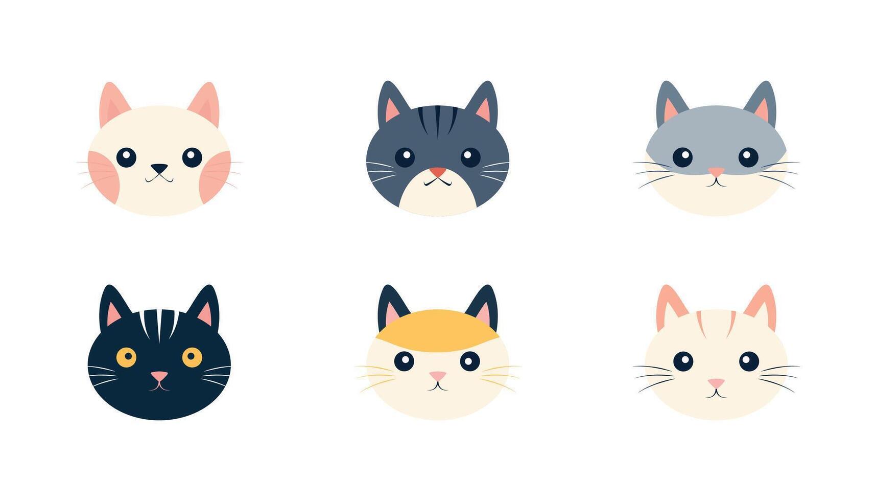 einstellen von süß Karikatur Katze Gesichter Vektor Illustration