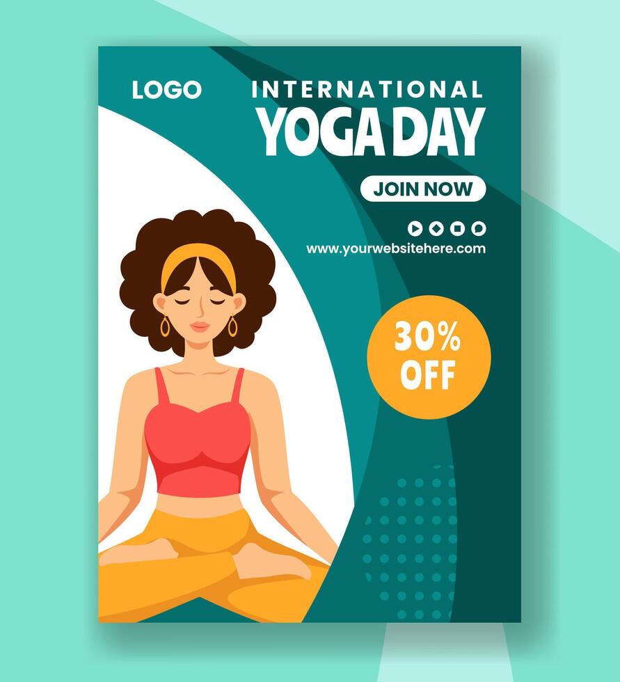 Yoga Tag Vertikale Poster eben Karikatur Hand gezeichnet Vorlagen Hintergrund Illustration vektor