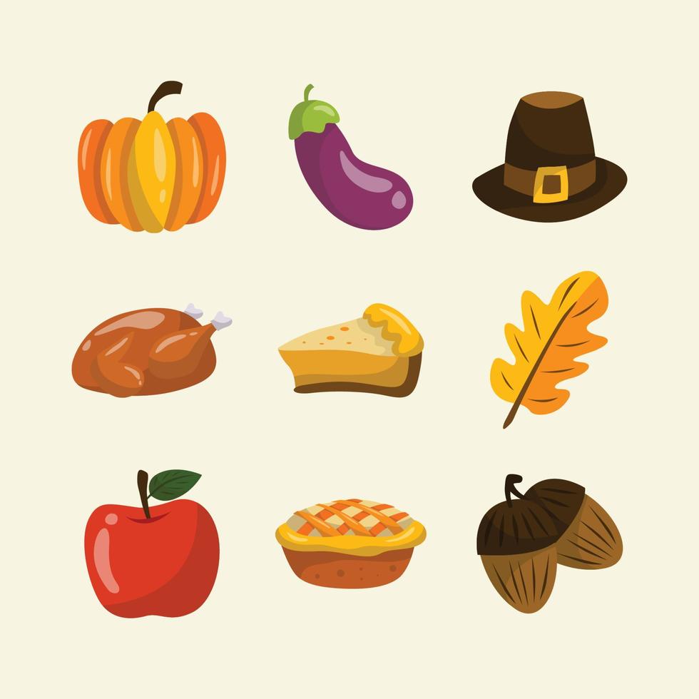 Thanksgiving süße Doodle-Icon-Sammlung vektor