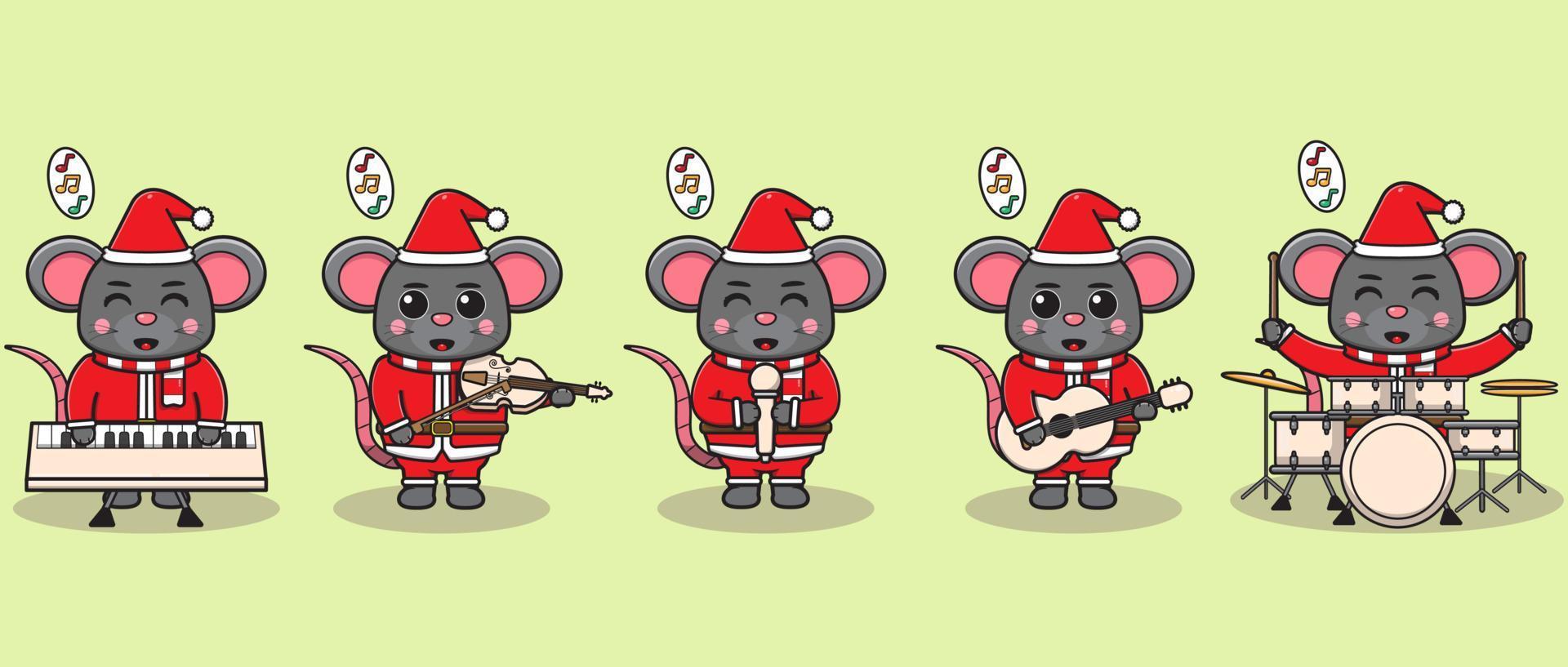 Vektor-Illustration der niedlichen Maus Weihnachtsmann ein Musikinstrument spielen vektor