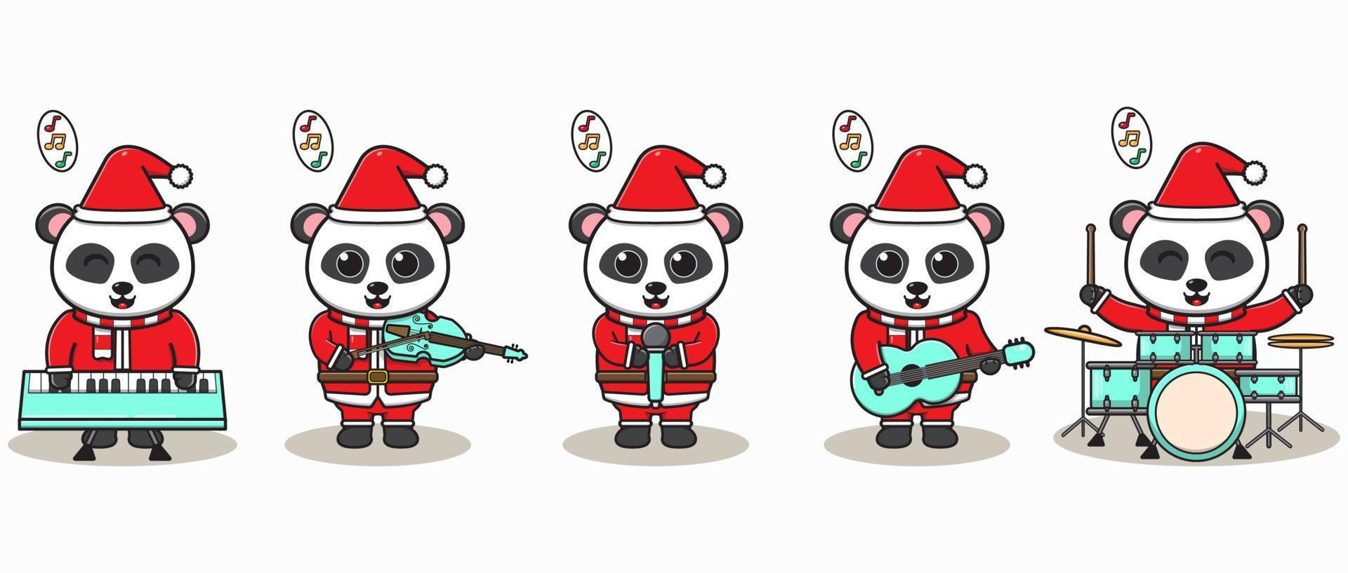 vektor illustration av söt panda santa claus spela ett musikinstrument